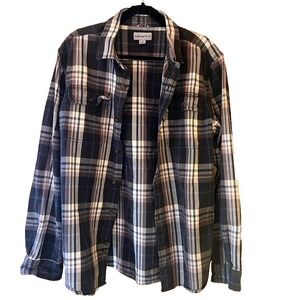 Carhartt Black Blue Plaid Denim Shirt Men's Large Button-up Long Sleeve Chore